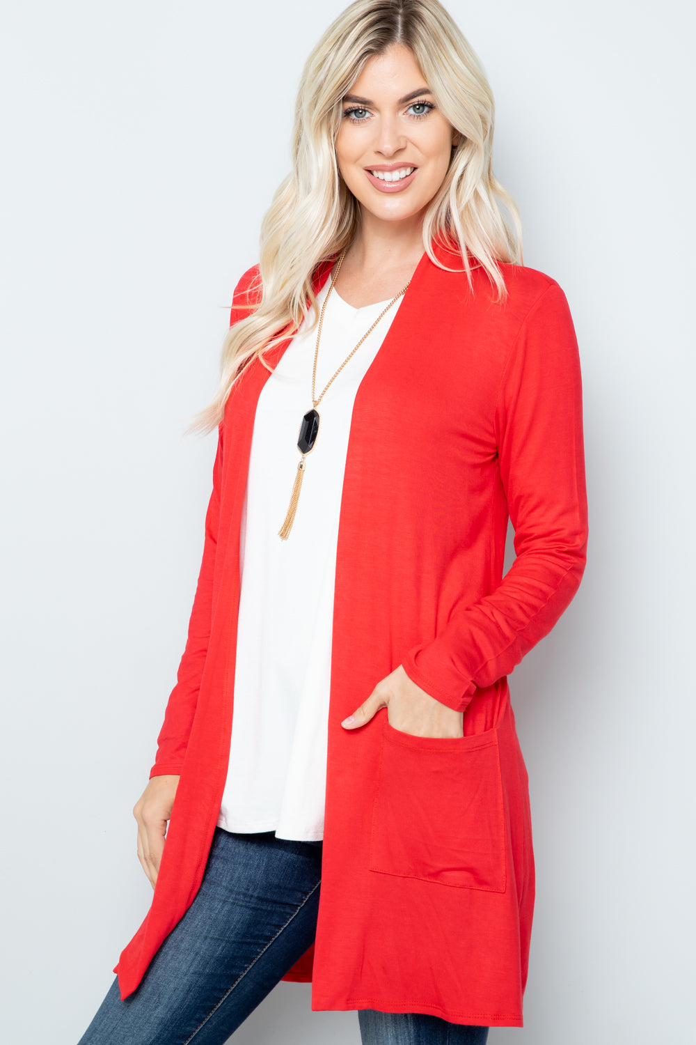 Celeste Full Size Open Front Cardigan with Pockets