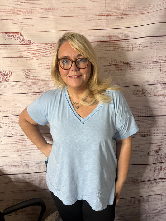 POL Baby Blue V-Neck Tee