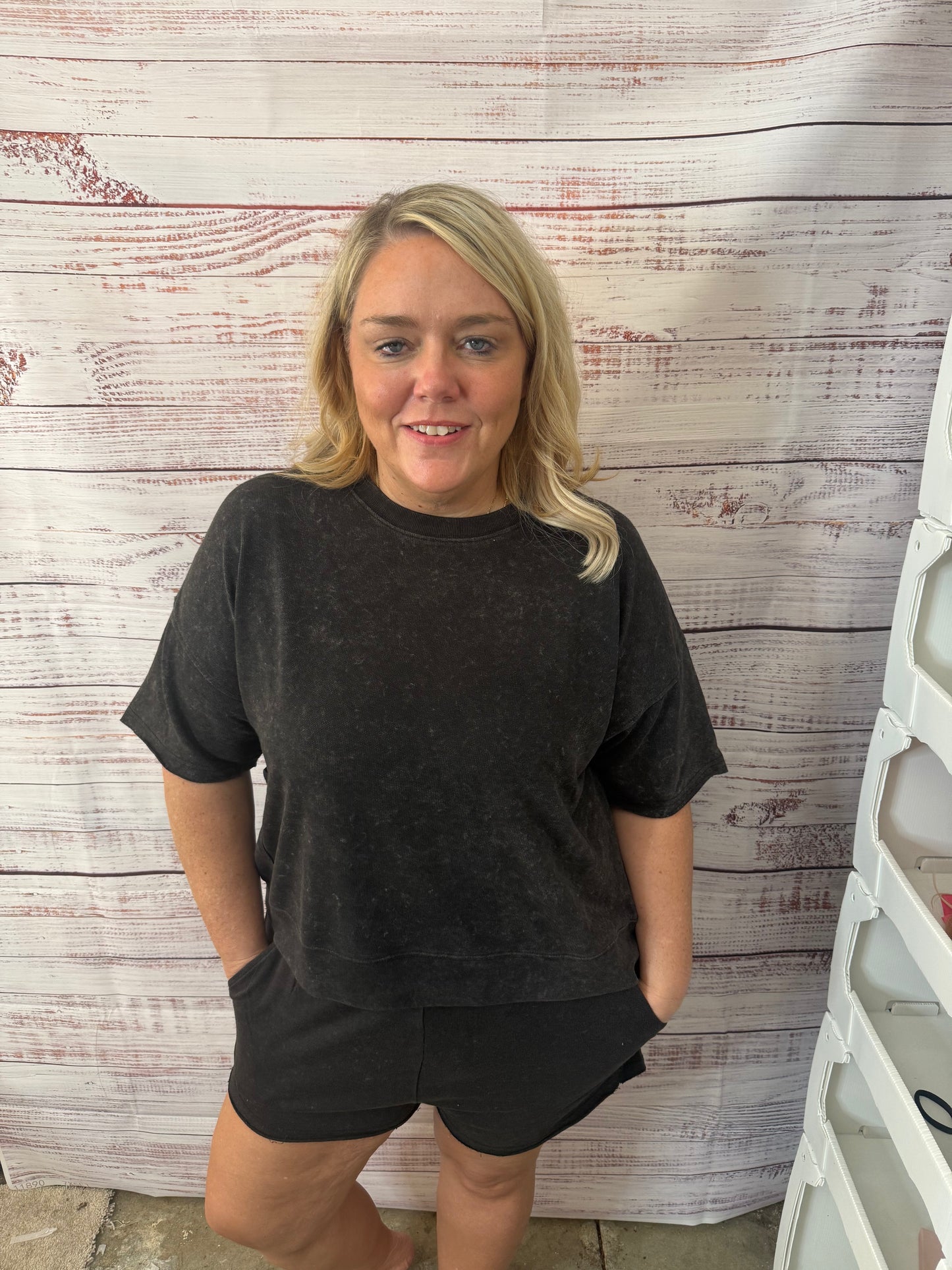 Black Acid Wash Summer Set