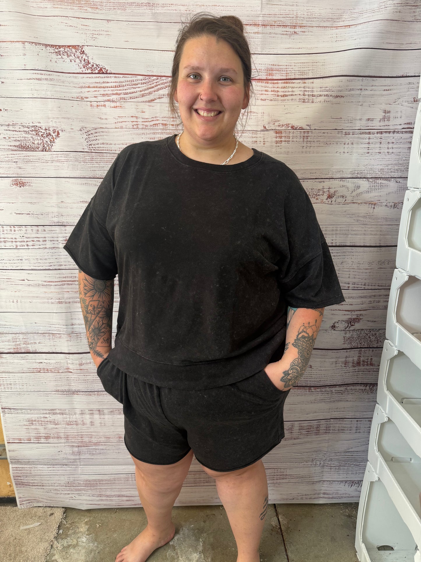 Black Acid Wash Summer Set