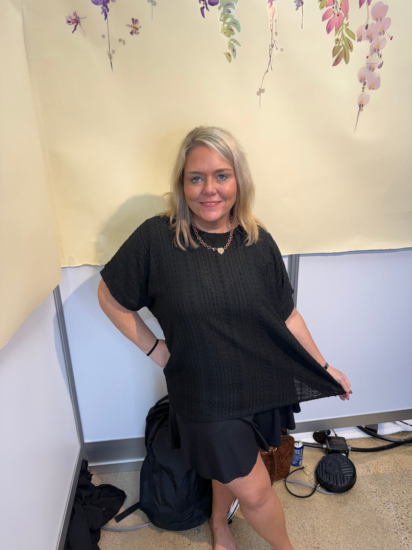 Heimish- Black Eyelet Top